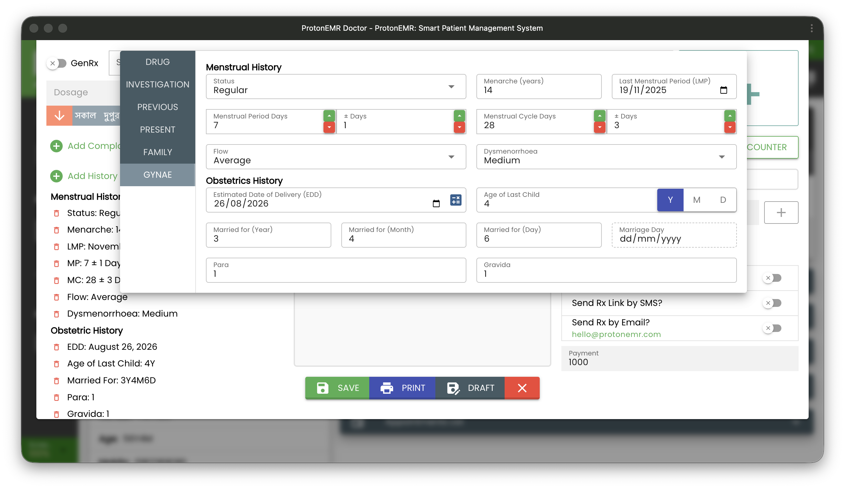 ProtonEMR Gynecology Features